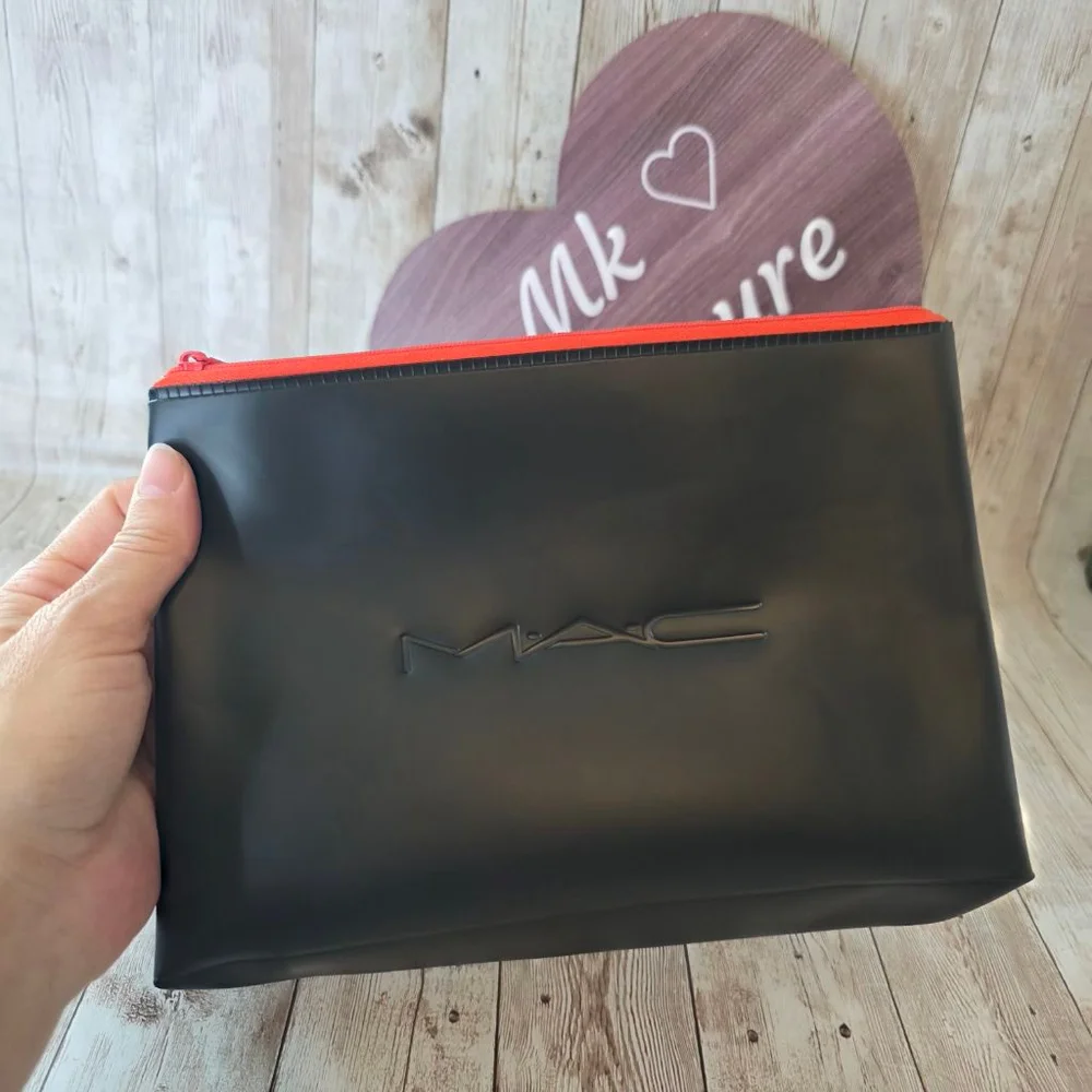 MAC Black Red Zipper Cosmetic Bag